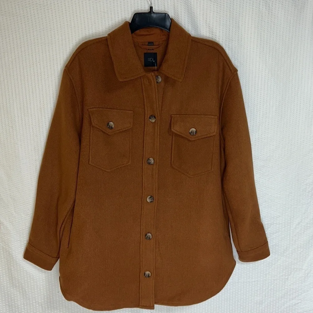 RDI Cognac Brown Textured Knit Shirt Jacket - Size Large, NWT
